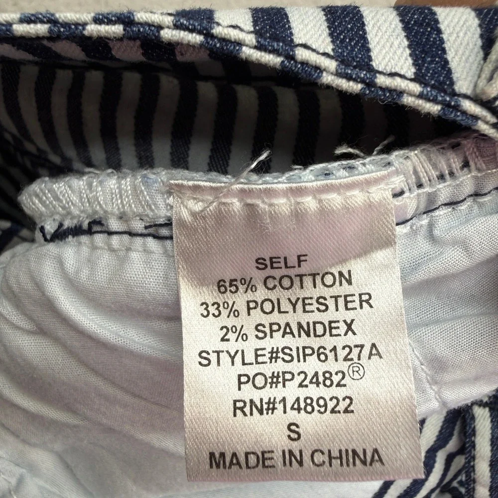 Saints & Hearts Bell Bottom Pants Womens S Navy White Striped Frayed Retro Boho